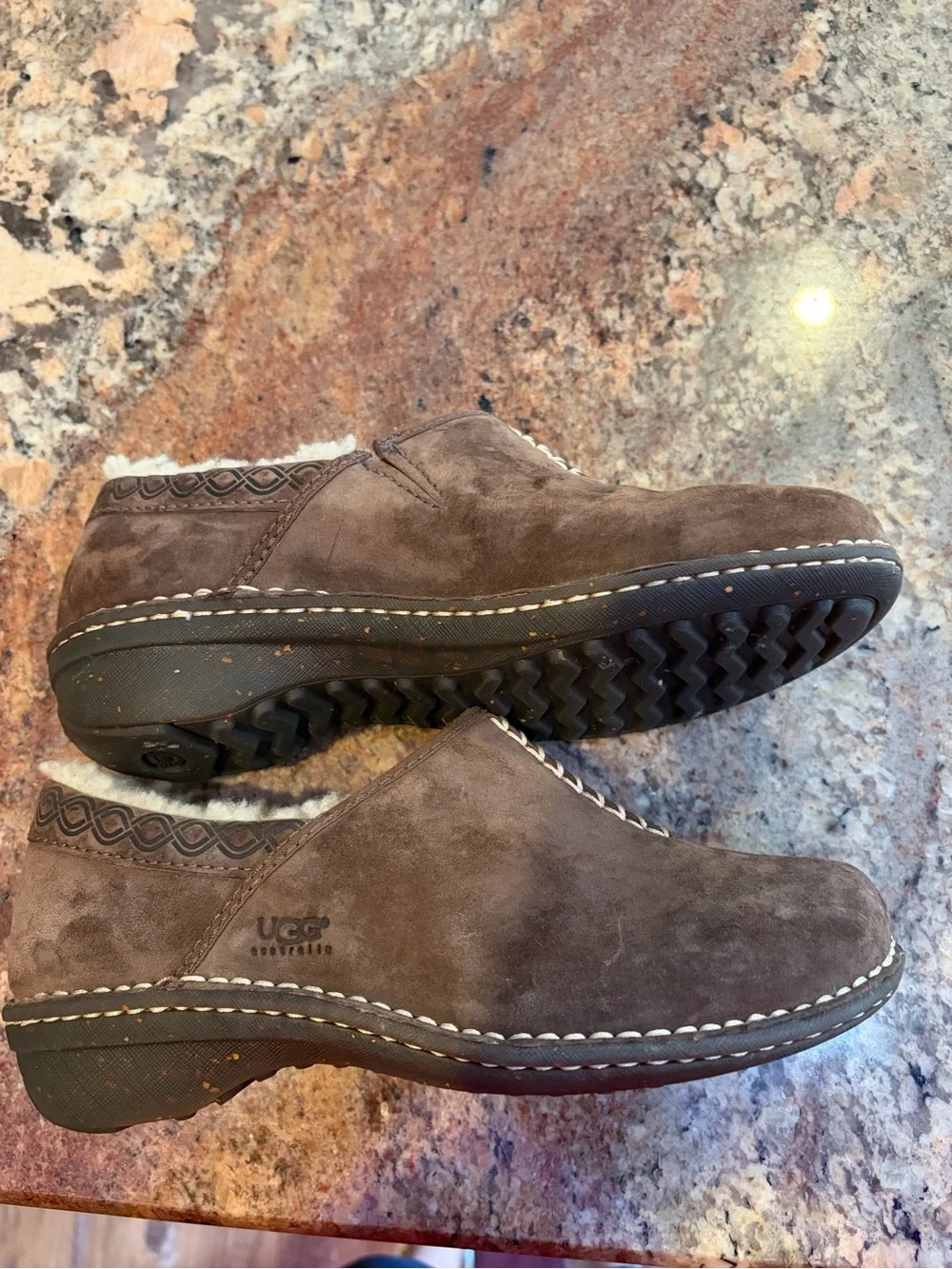 Women’s Brown UGG Suede Shearling-Lined Slip-On Shoes